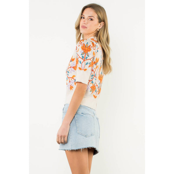 Short Sleeve Floral Knit Top by THML
