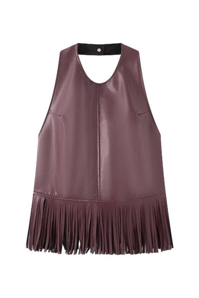 Fringe Hem Sleeveless Tank: WINE / L