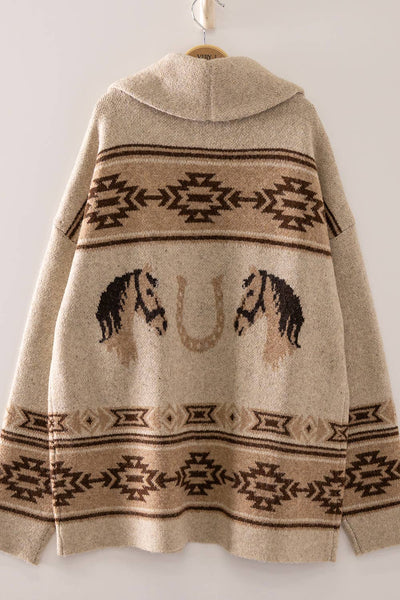 Western Horse Knit Cardigan in Oatmeal