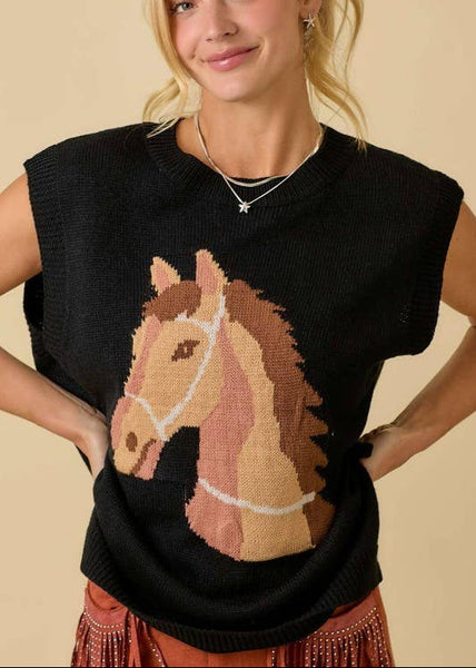 Western Horse Sweater Knit Top