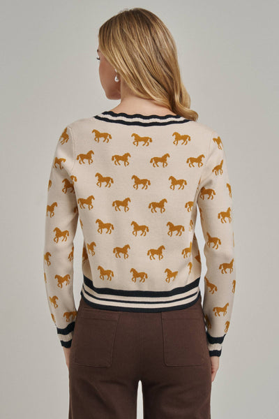 SUPER SOFT HORSE PRINT KNIT CARDIGAN_JLT00386-01: TAUPE COMBO / S-M-L(2-2-2)