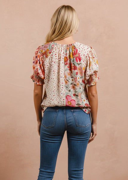 Woven Mixed Print Floral Top
