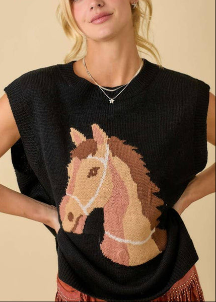 Western Horse Sweater Knit Top