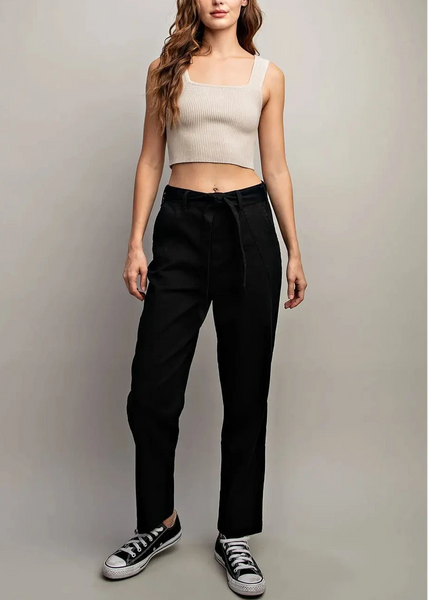 Tie Waist Black Denim Pants ~FINAL SALE