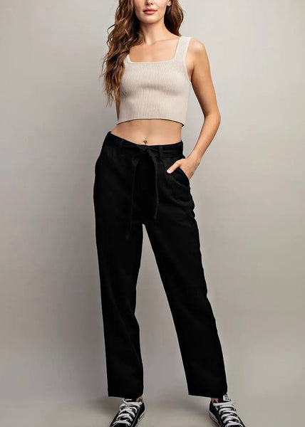 Tie Waist Black Denim Pants ~FINAL SALE