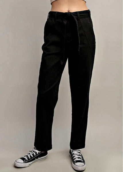 Tie Waist Black Denim Pants ~FINAL SALE