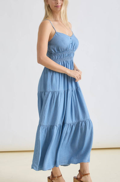Chambray Tiered Midi Dress
