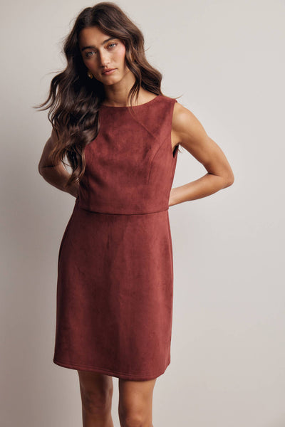 Burgundy Stretch Faux Suede Sleeveless Mini Dress