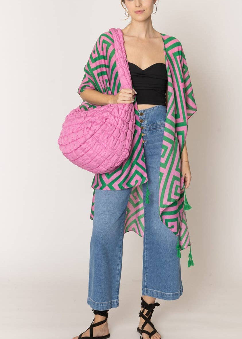 Large Quilted Puffer Tote Bag in Bubble Gum Pink