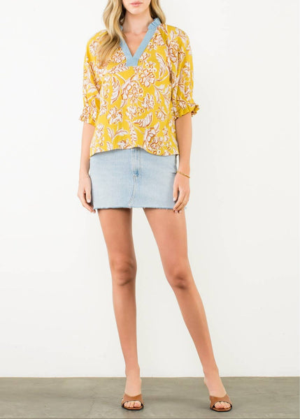 You're So Golden Contrast Trim Top by THML