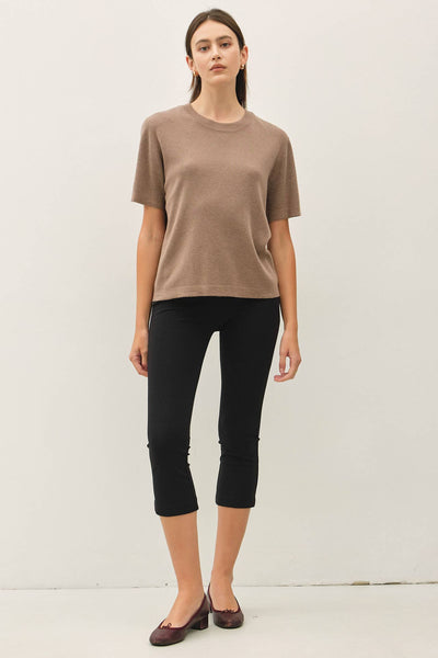 CASHMERE BLENDED SHORT SLEEVE SWEATER  : SLATE BLUE / M