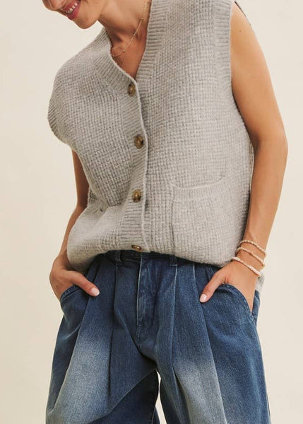 Waffle Textured Cozy Sweater Vest