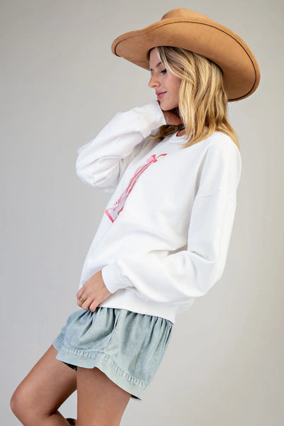 Howdy Embroidered Boot White Sweatshirt