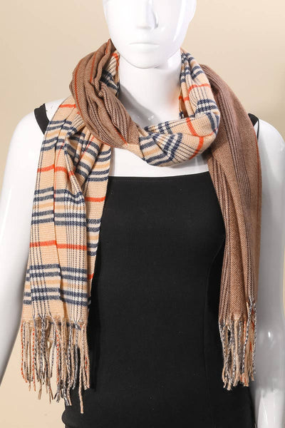 Double Pattern Plaid Striped Oblong Scarf: BE