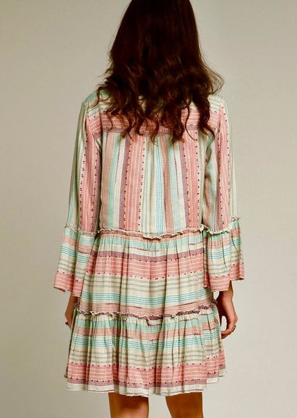 Multicolor Textured Bell Sleeve Dress
