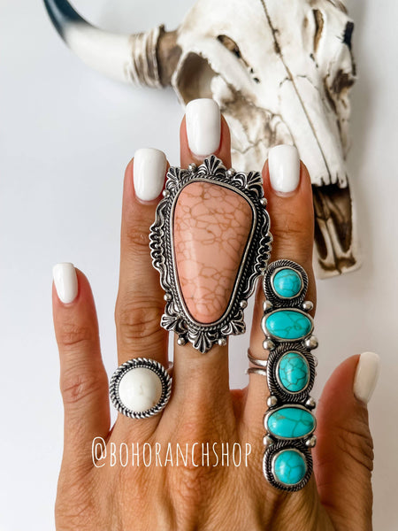 Oversized Western Navajo Statement Ring: White