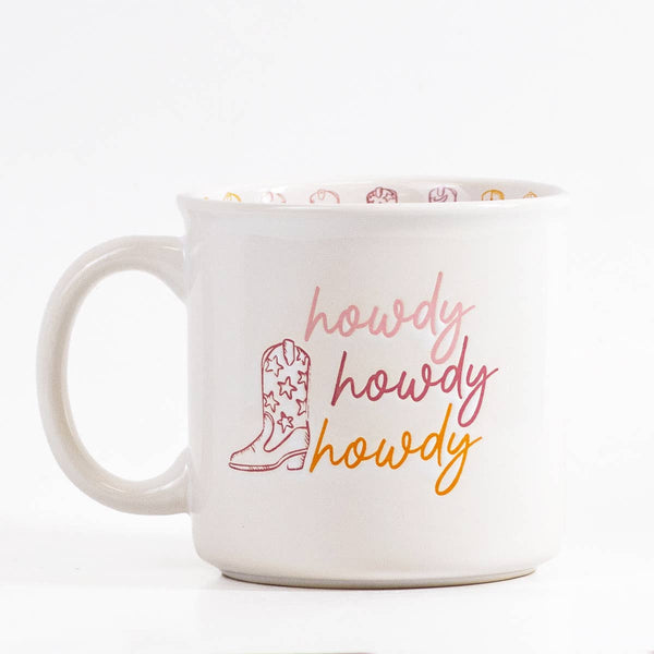 Howdy Cowgirl Coffee Mug   White/Pink/Orange   14oz