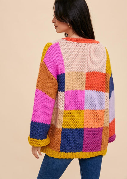 Hand Knit Color Block Patchwork Cardigan