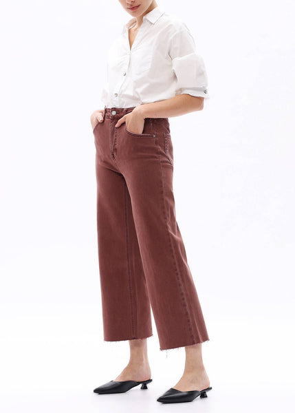 High Rise Tummy Control Wide Legs Jeans in Cappuccino