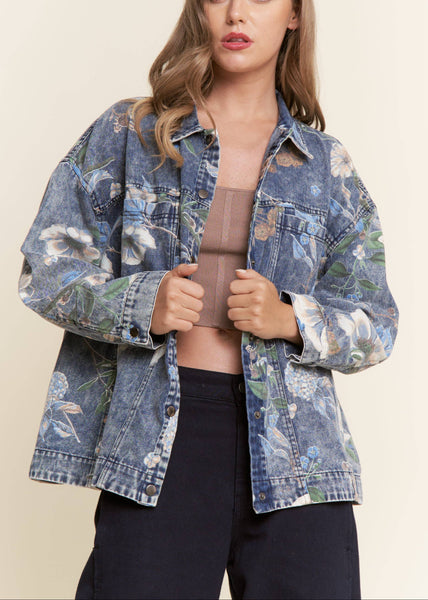 Floral Print Denim Long Sleeve Jacket