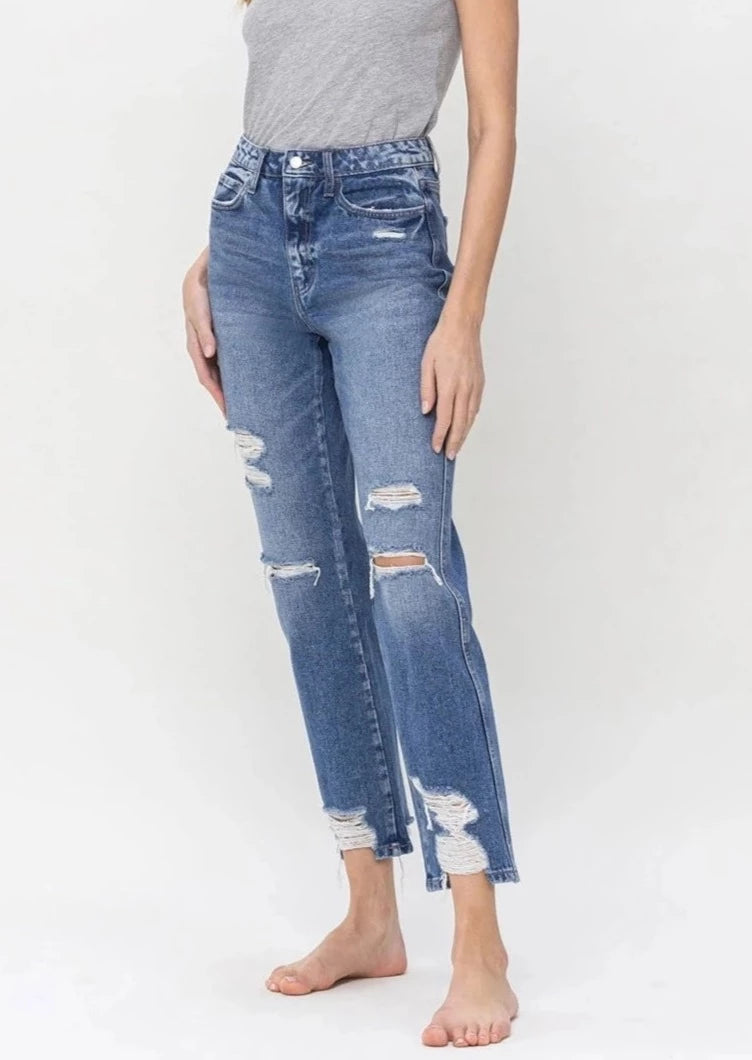 Ultra High Rise Straight Leg Distressed Jeans ~FINAL SALE