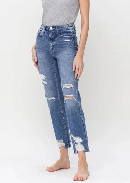 Ultra High Rise Straight Leg Distressed Jeans ~FINAL SALE