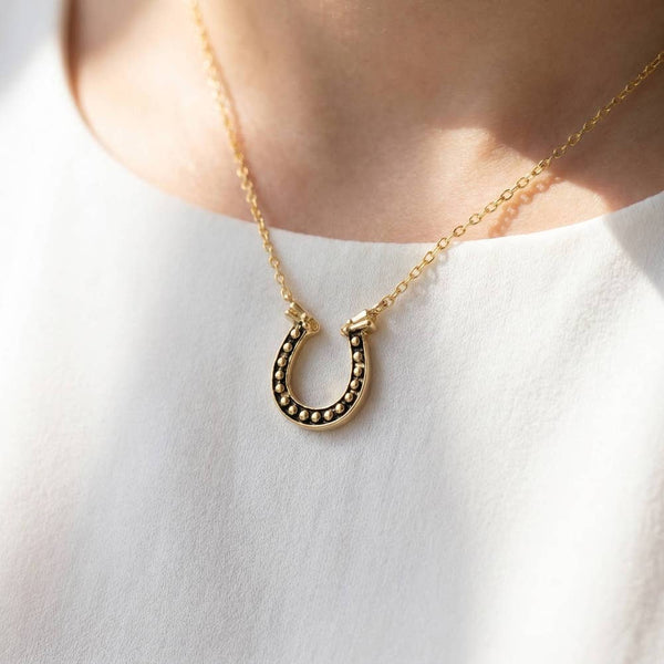 18K Gold Dipped Horseshoe Pendant Necklace in Gold and Black