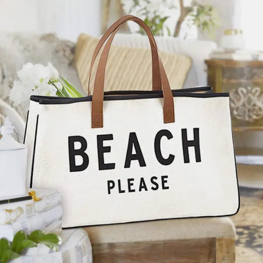 Beach Please Canvas Tote Bag