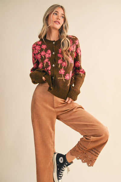Cheery Floral Knit Cardigan Sweater