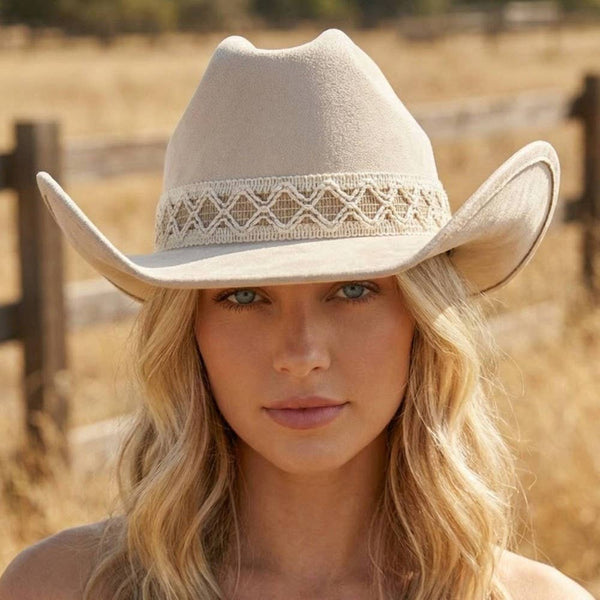 Ivory  Braided Strap Cowboy Hat