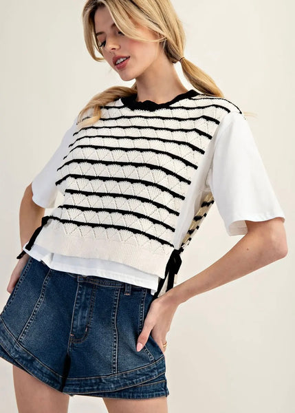 Layered Striped Sweater Top