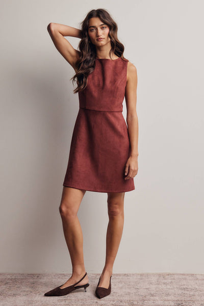 Burgundy Stretch Faux Suede Sleeveless Mini Dress