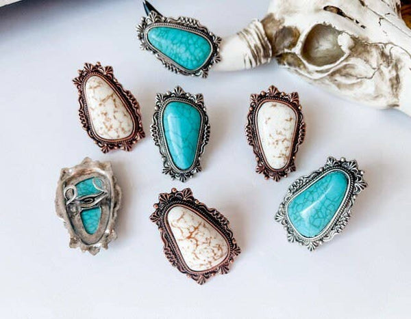 Oversized Western Navajo Statement Ring: White