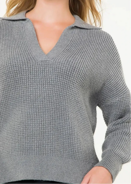 Waffle Knit Collared Sweater by THML