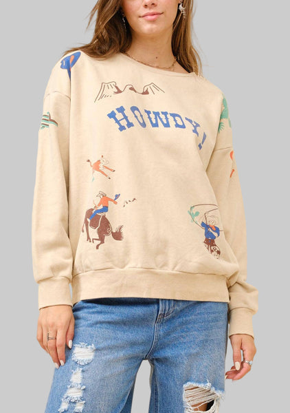 Western Vintage-inspired Graphic Howdy Sweatshirt