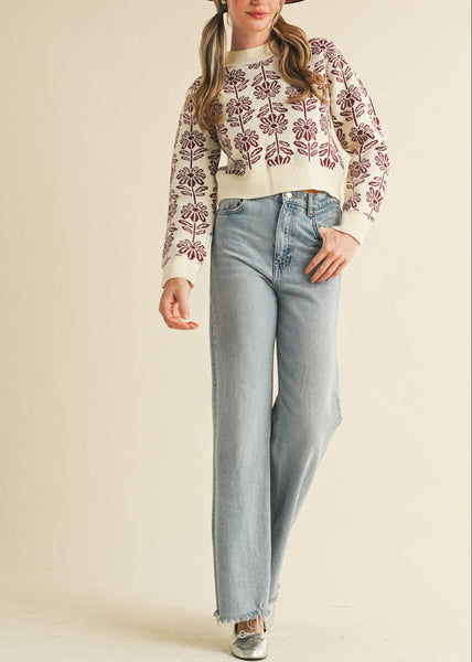 Floral Pattern Knit Sweater