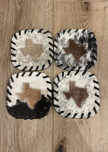 Texas Cowhide Leather Coasters ~ Set of 4