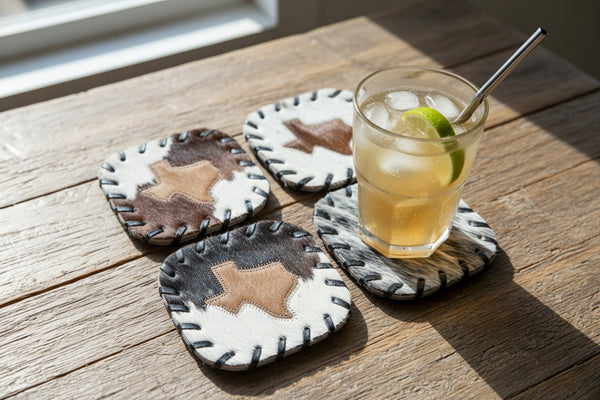 Texas Cowhide Leather Coasters ~ Set of 4