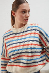 Striped Chunky Cropped  Crewneck Sweater