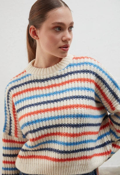 Striped Chunky Cropped  Crewneck Sweater