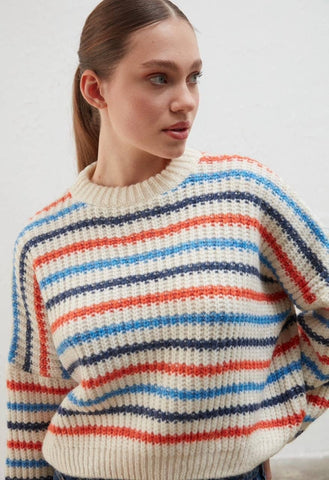 Striped Chunky Cropped  Crewneck Sweater