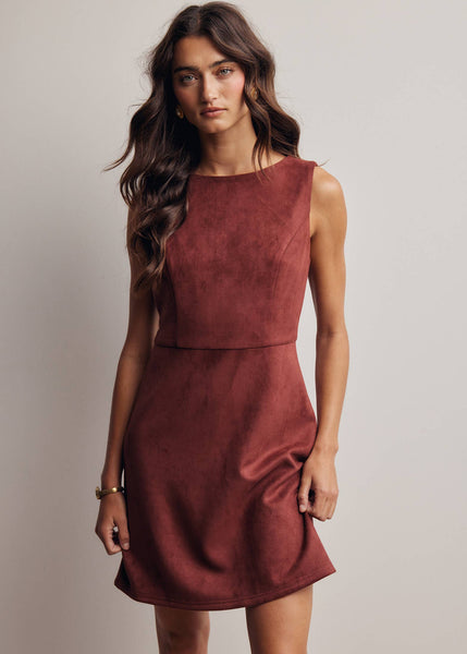 Burgundy Stretch Faux Suede Sleeveless Mini Dress
