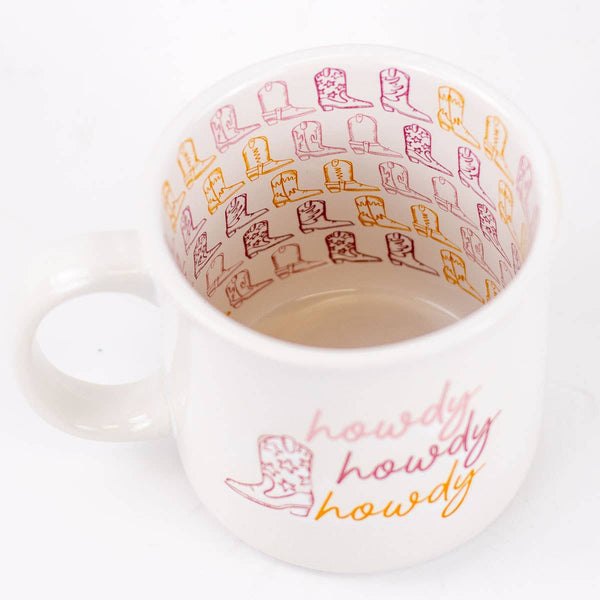 Howdy Cowgirl Coffee Mug   White/Pink/Orange   14oz