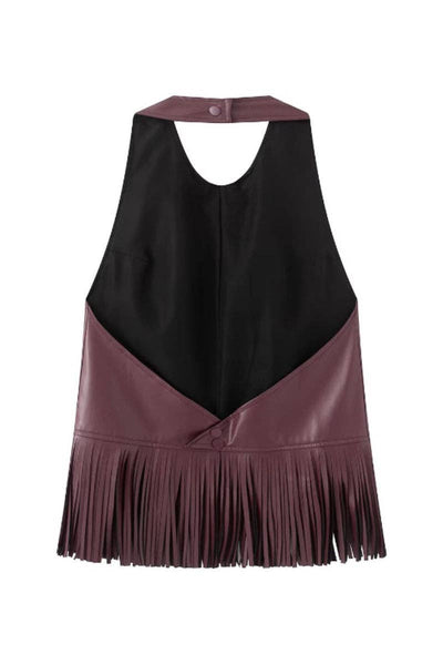 Fringe Hem Sleeveless Tank: WINE / L