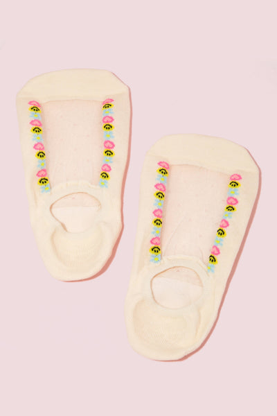 Ivory See Through Emoji Lined Low Rise Socks: IVORY