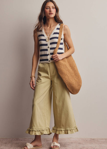 Striped Button-Front Knit Vest Top