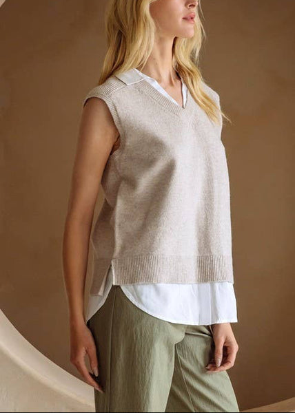 Stylish Mix Media Shirt Vest