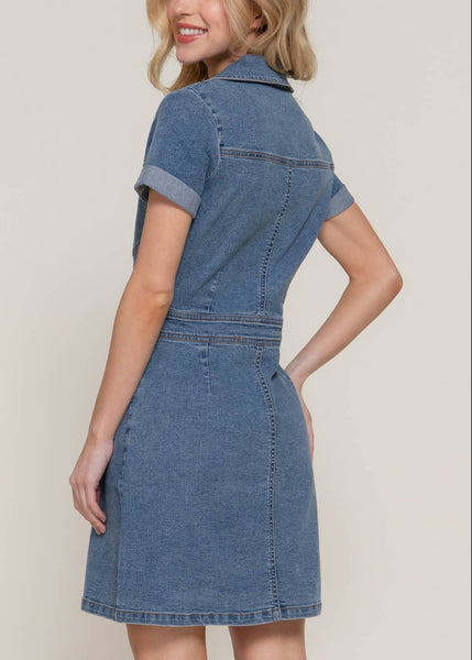Stretch Denim Button Up Mini Dress