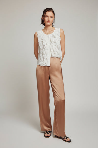 Cotton Eyelet Trim Button Down Sleeveless Top