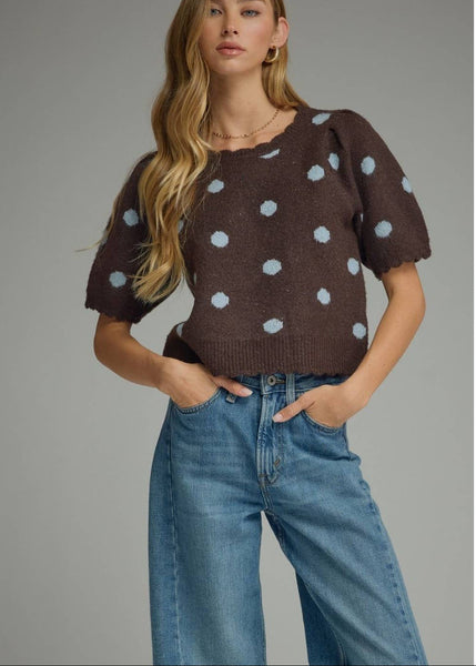 Polka Dot Puff Sleeve Sweater